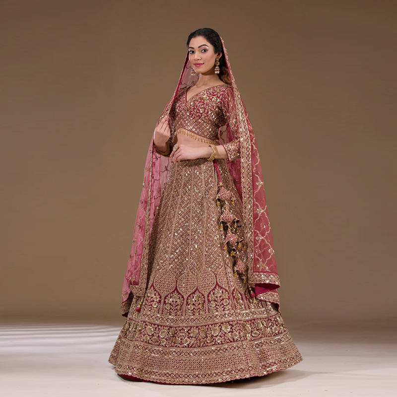 Brown Net Lehenga