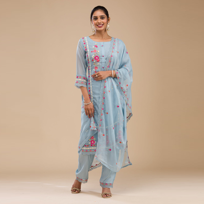 Blue Threadwork Salwar Suit